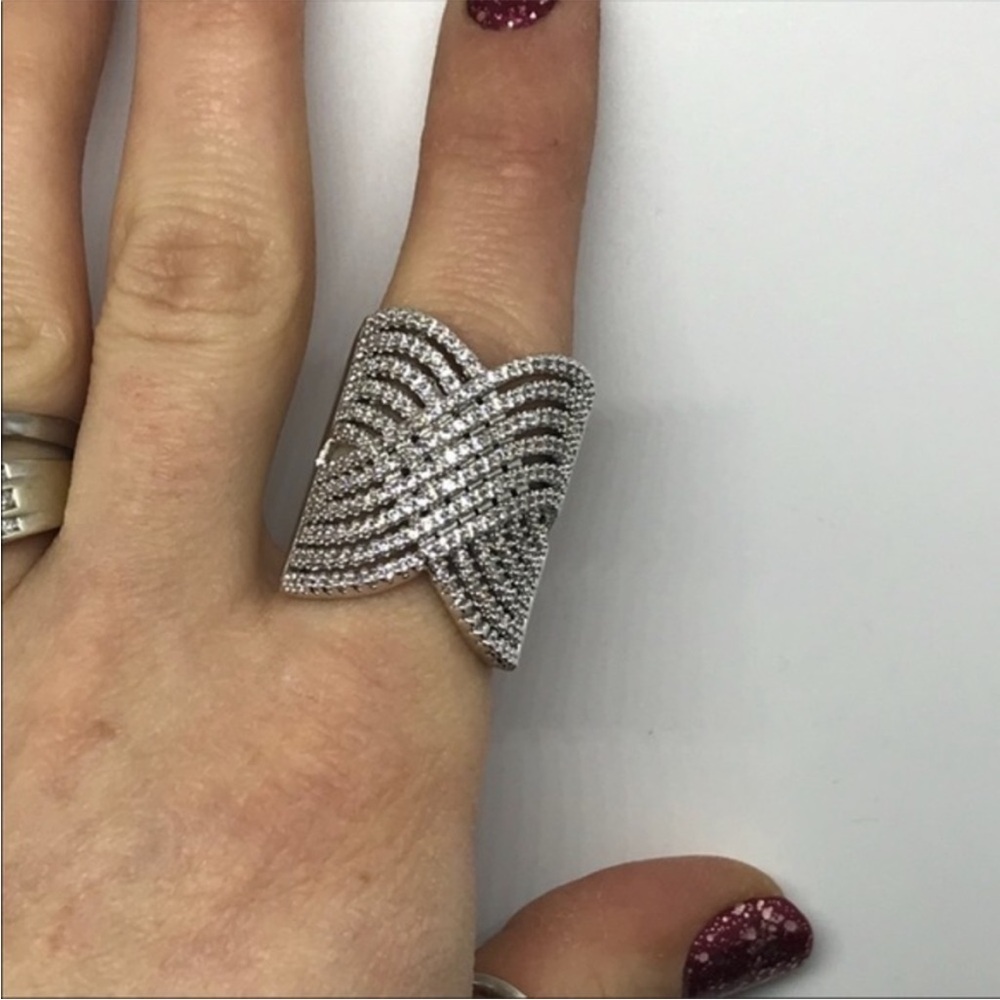 Dazzling Silver Crossover Ring